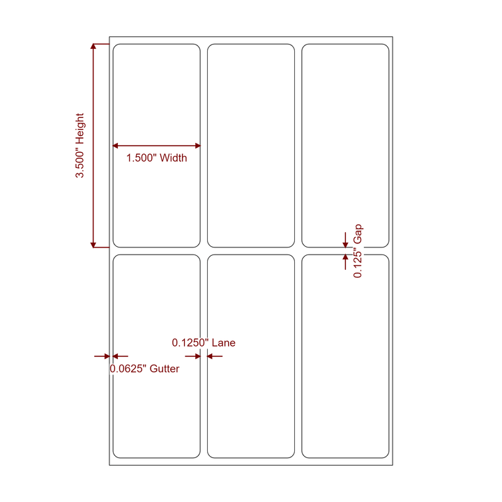 1.5 Inch x 3.5 Inch Rectangle Inkjet Label Roll - 3Up - 2D Drawing