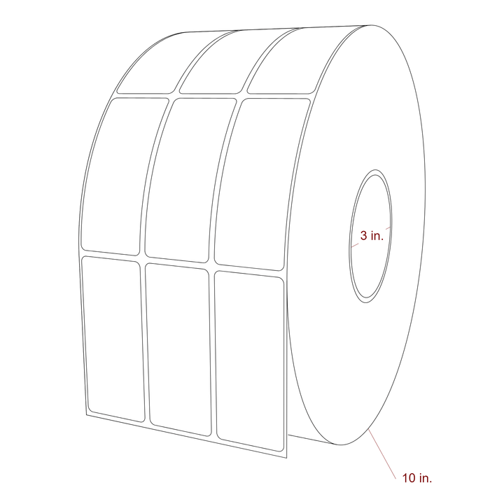 1.5 Inch x 3.5 Inch Rectangle Inkjet Label Roll - 3 Inch Core - 10 Inch Roll OD - 3Up - 3D Perspective