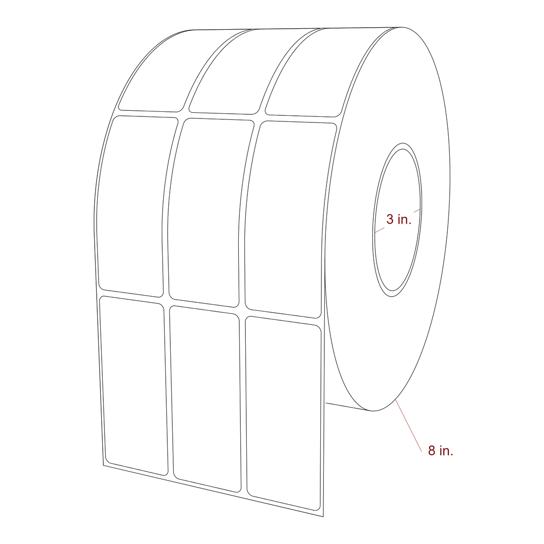 1.5 Inch x 3.5 Inch Rectangle Inkjet Label Roll - 3 Inch Core - 8 Inch Roll OD - 3Up - 3D Perspective