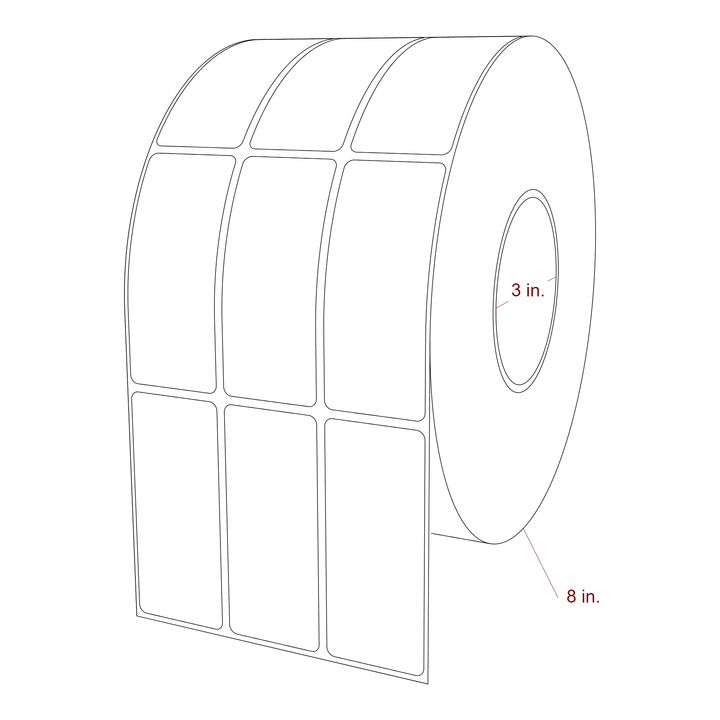 1.5 Inch x 3.5 Inch Rectangle Inkjet Label Roll - 3 Inch Core - 8 Inch Roll OD - 3Up - 3D Perspective
