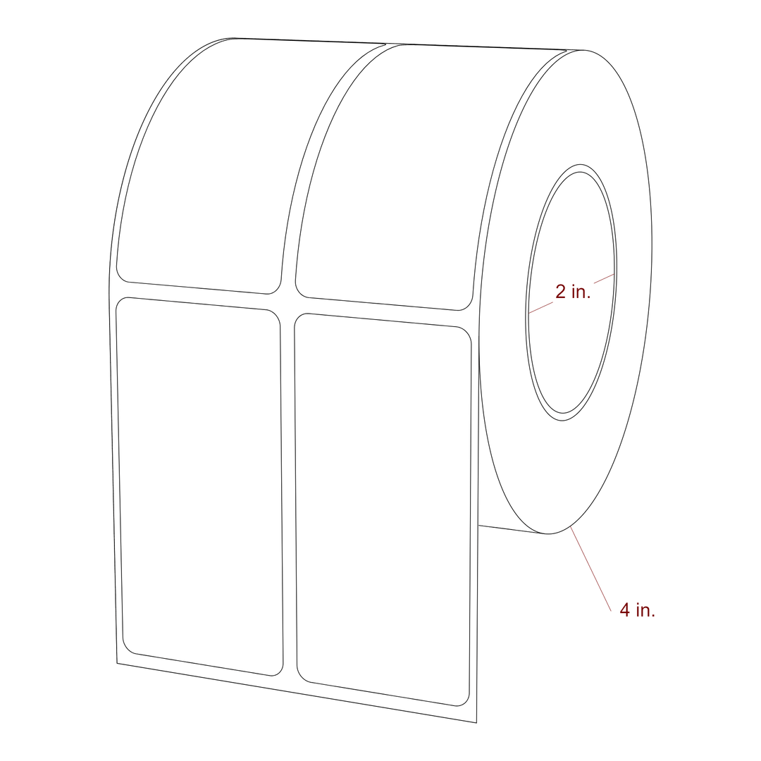 1.5 Inch x 3 Inch Rectangle Inkjet Label Roll - 2 Inch Core - 4 Inch Roll OD - 2Up - 3D Perspective