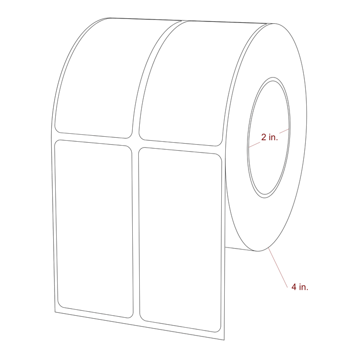 1.5 Inch x 3 Inch Rectangle Inkjet Label Roll - 2 Inch Core - 4 Inch Roll OD - 2Up - 3D Perspective