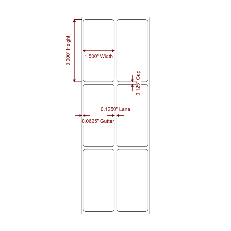 1.5" x 3" Inkjet Label Rolls | 2-Up | Fits Epson ColorWorks & Primera - Label Diagram