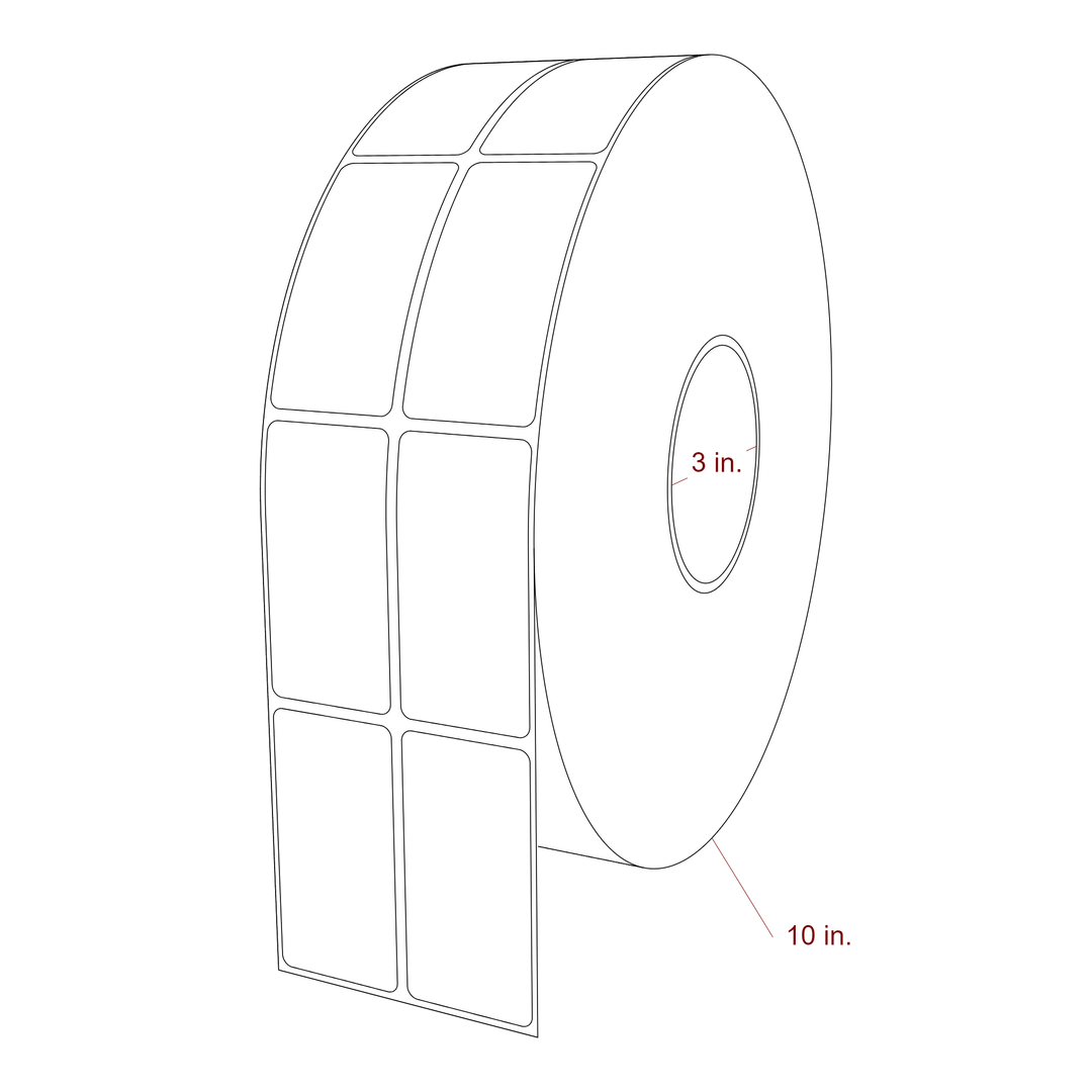 1.5 Inch x 3 Inch Rectangle Inkjet Label Roll - 3 Inch Core - 10 Inch Roll OD - 2Up - 3D Perspective