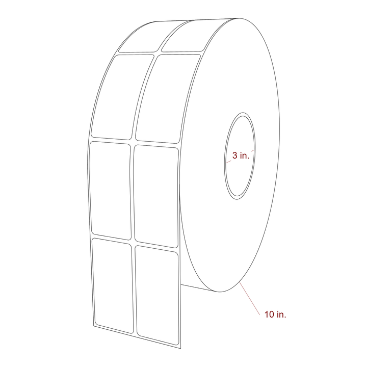 1.5 Inch x 3 Inch Rectangle Inkjet Label Roll - 3 Inch Core - 10 Inch Roll OD - 2Up - 3D Perspective