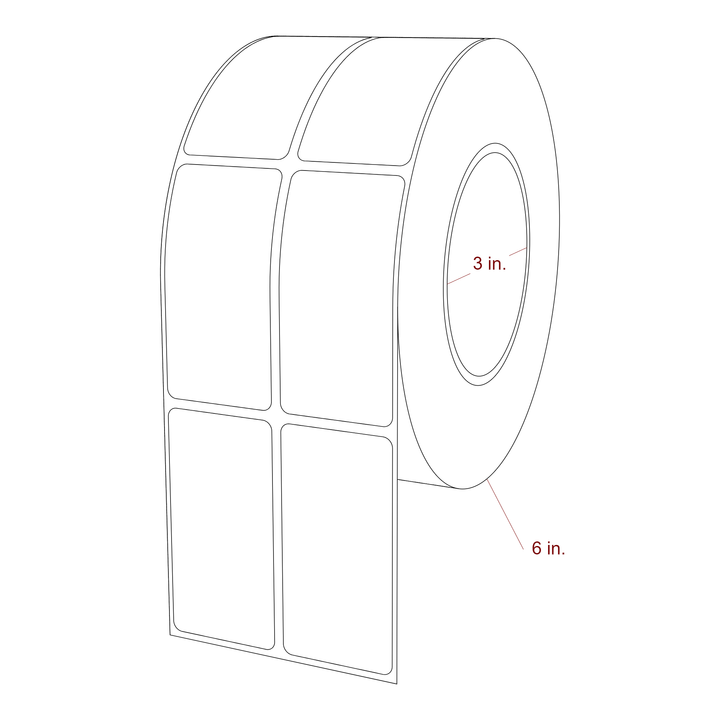 1.5 Inch x 3 Inch Rectangle Inkjet Label Roll - 3 Inch Core - 6 Inch Roll OD - 2Up - 3D Perspective