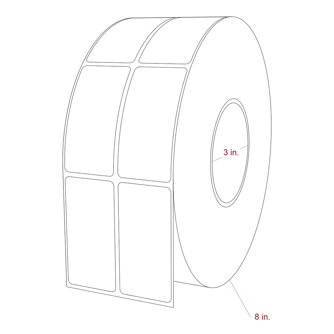 1.5 Inch x 3 Inch Rectangle Inkjet Label Roll - 3 Inch Core - 8 Inch Roll OD - 2Up - 3D Perspective