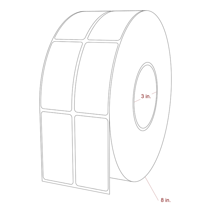 1.5 Inch x 3 Inch Rectangle Inkjet Label Roll - 3 Inch Core - 8 Inch Roll OD - 2Up - 3D Perspective