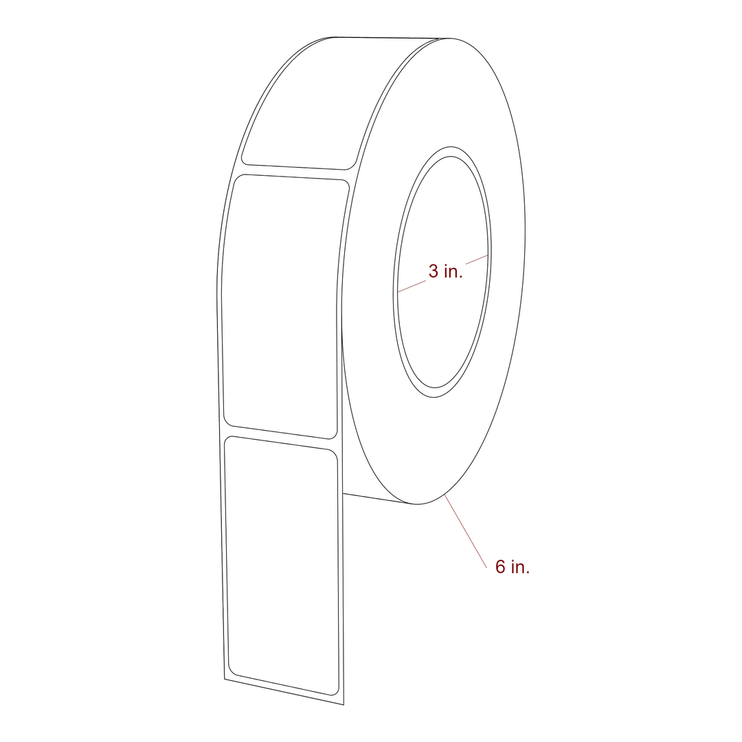 1.5 Inch x 3 Inch Rectangle Inkjet Label Roll - 3 Inch Core - 6 Inch Roll OD - 3D Perspective