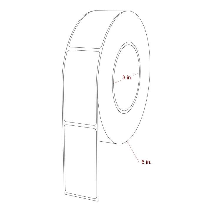 1.5 Inch x 3 Inch Rectangle Inkjet Label Roll - 3 Inch Core - 6 Inch Roll OD - 3D Perspective