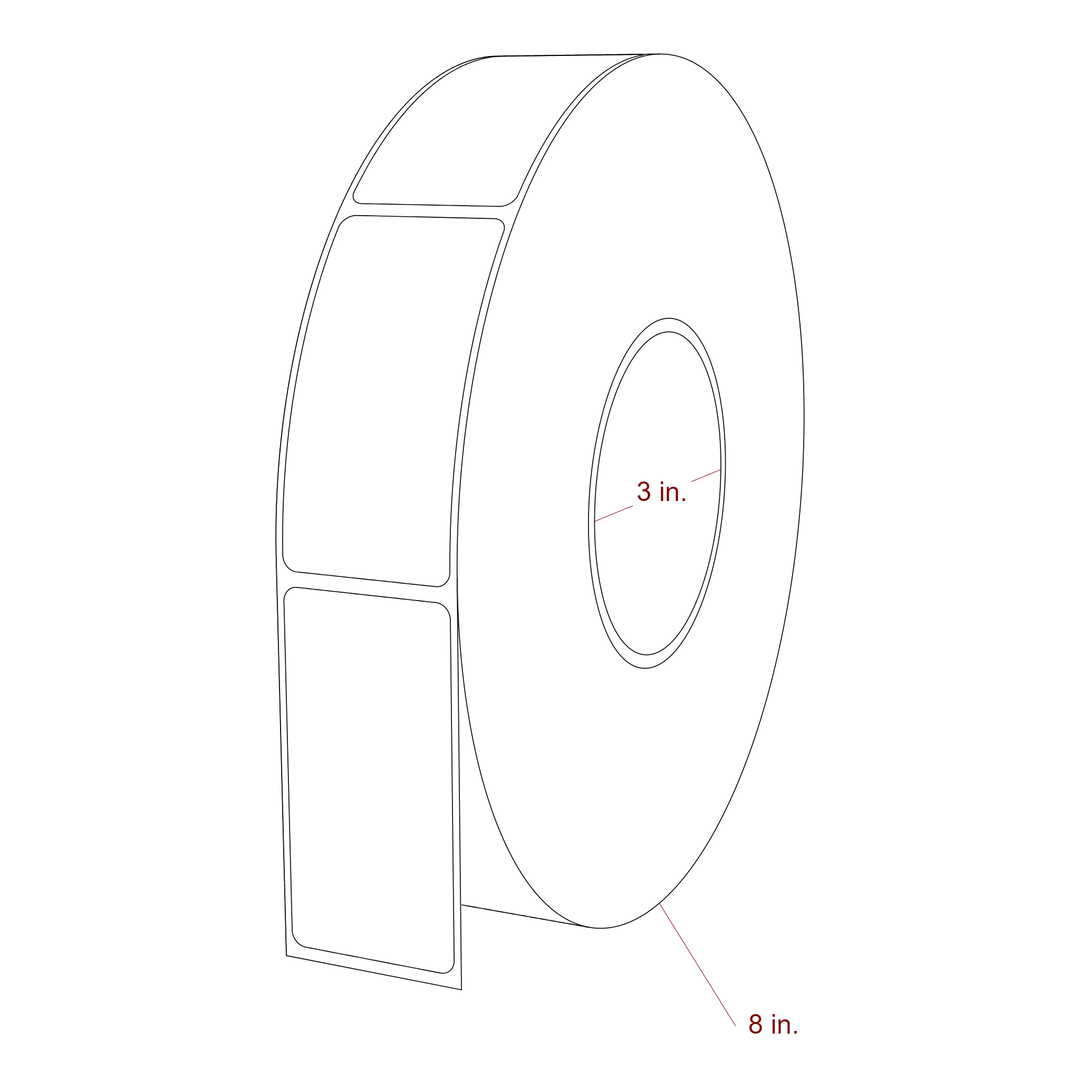 1.5 Inch x 3 Inch Rectangle Inkjet Label Roll - 3 Inch Core - 8 Inch Roll OD - 3D Perspective