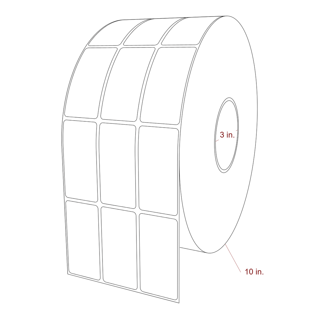 1.5 Inch x 3 Inch Rectangle Inkjet Label Roll - 3 Inch Core - 10 Inch Roll OD - 3Up - 3D Perspective