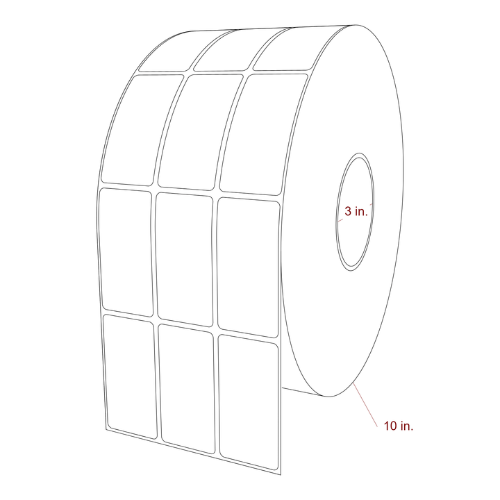 1.5 Inch x 3 Inch Rectangle Inkjet Label Roll - 3 Inch Core - 10 Inch Roll OD - 3Up - 3D Perspective