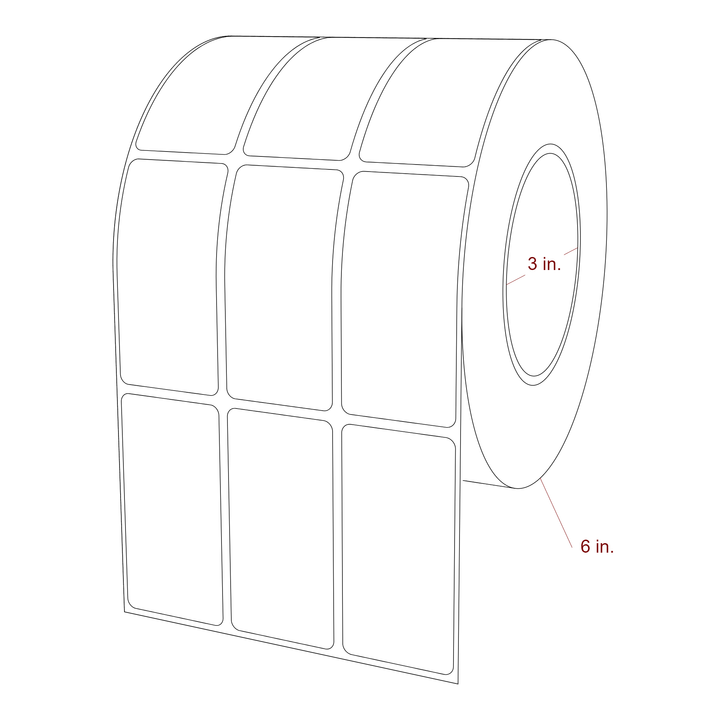 1.5 Inch x 3 Inch Rectangle Inkjet Label Roll - 3 Inch Core - 6 Inch Roll OD - 3Up - 3D Perspective