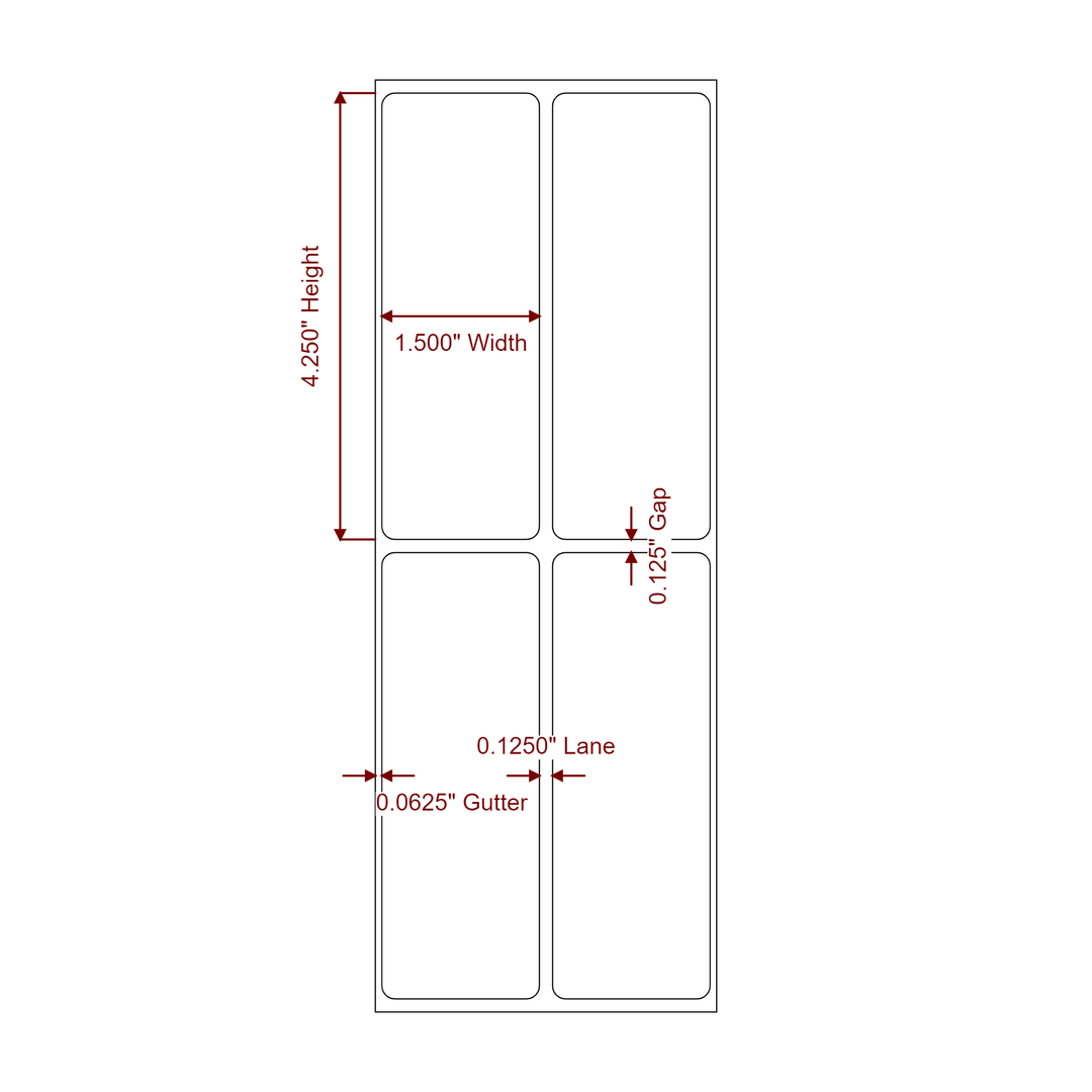 1.5 Inch x 4.25 Inch Rectangle Inkjet Label Roll - 2Up - 2D Drawing