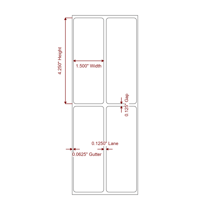 1.5 Inch x 4.25 Inch Rectangle Inkjet Label Roll - 2Up - 2D Drawing