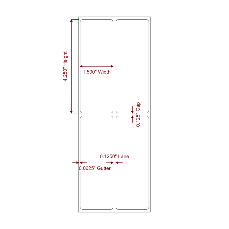 1.5" x 4.25" Inkjet Label Rolls | 2-Up | Fits Epson ColorWorks & Primera - Label Diagram