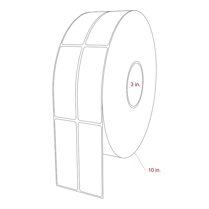 1.5 Inch x 4.25 Inch Rectangle Inkjet Label Roll - 3 Inch Core - 10 Inch Roll OD - 2Up - 3D Perspective