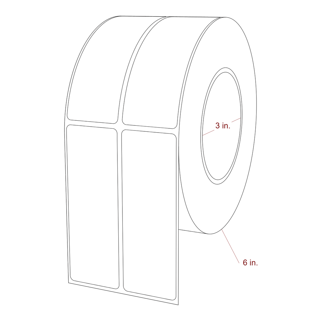 1.5 Inch x 4.25 Inch Rectangle Inkjet Label Roll - 3 Inch Core - 6 Inch Roll OD - 2Up - 3D Perspective