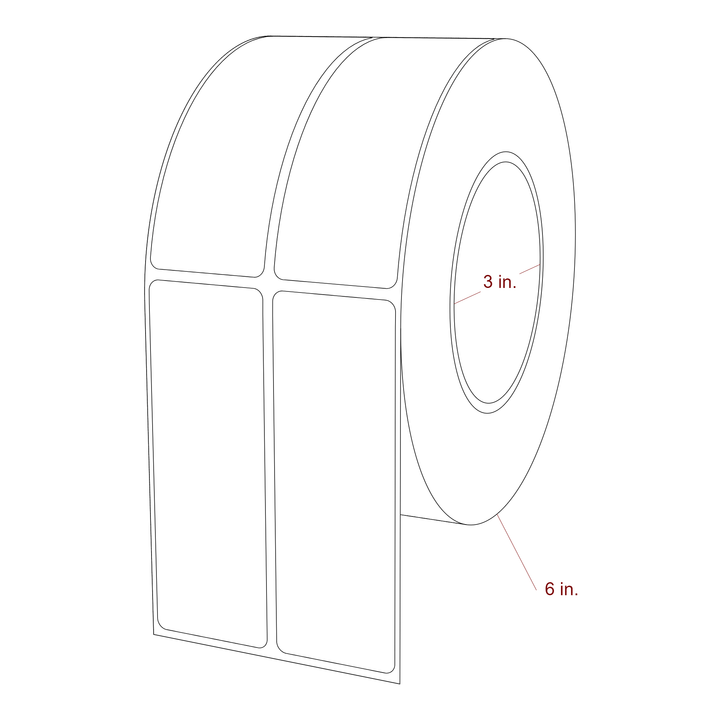 1.5 Inch x 4.25 Inch Rectangle Inkjet Label Roll - 3 Inch Core - 6 Inch Roll OD - 2Up - 3D Perspective