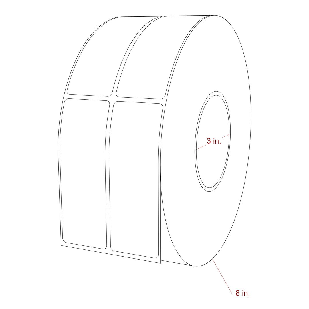 1.5 Inch x 4.25 Inch Rectangle Inkjet Label Roll - 3 Inch Core - 8 Inch Roll OD - 2Up - 3D Perspective
