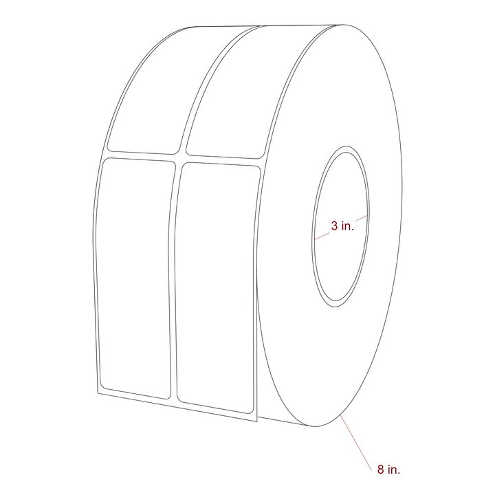 1.5 Inch x 4.25 Inch Rectangle Inkjet Label Roll - 3 Inch Core - 8 Inch Roll OD - 2Up - 3D Perspective