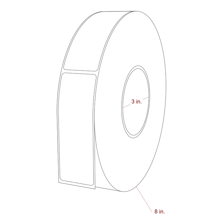 1.5 Inch x 4.25 Inch Rectangle Inkjet Label Roll - 3 Inch Core - 8 Inch Roll OD - 3D Perspective