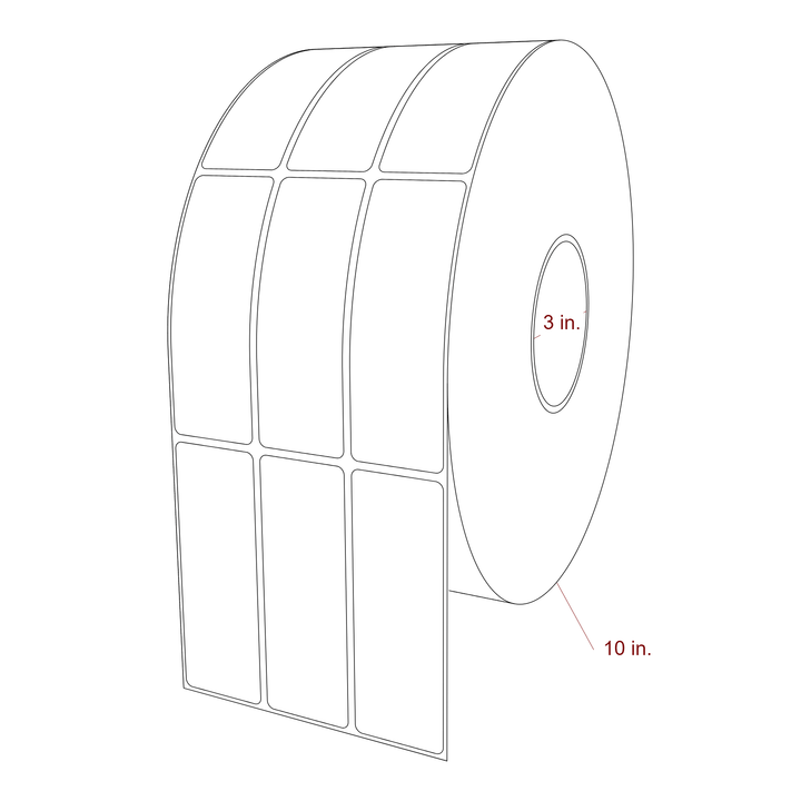 1.5 Inch x 4.25 Inch Rectangle Inkjet Label Roll - 3 Inch Core - 10 Inch Roll OD - 3Up - 3D Perspective