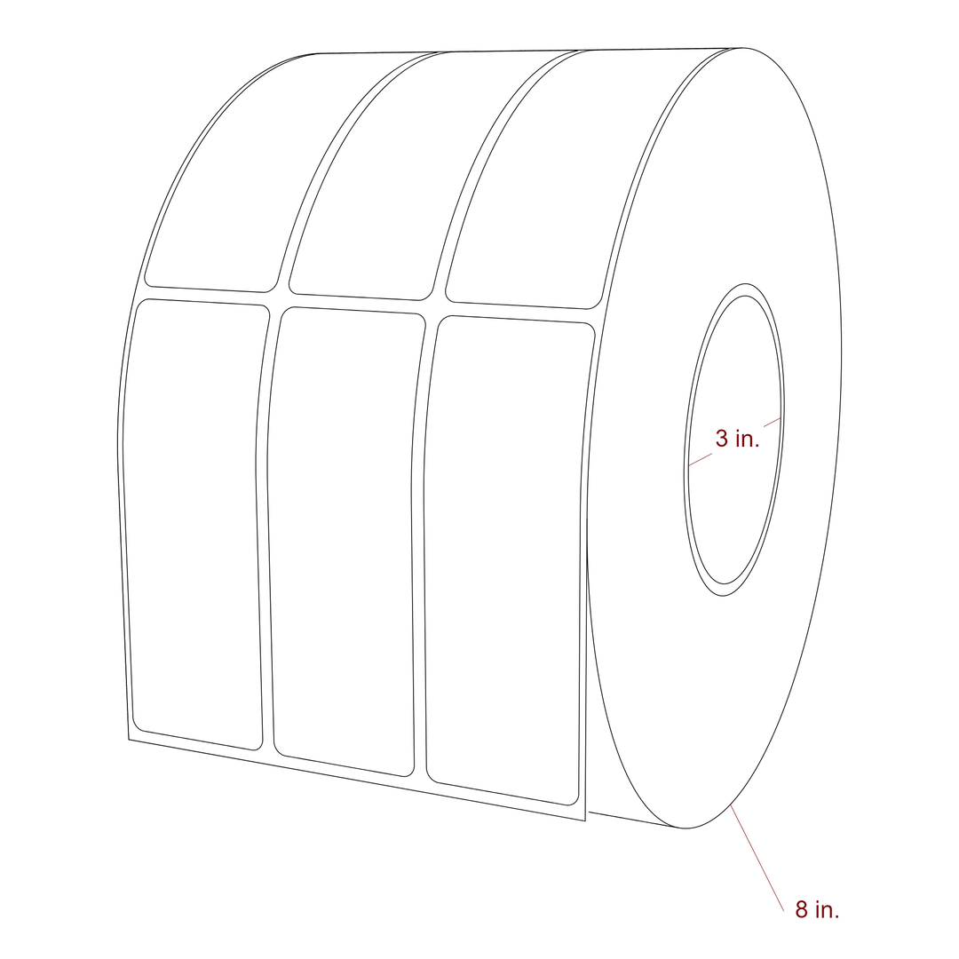1.5 Inch x 4.25 Inch Rectangle Inkjet Label Roll - 3 Inch Core - 8 Inch Roll OD - 3Up - 3D Perspective