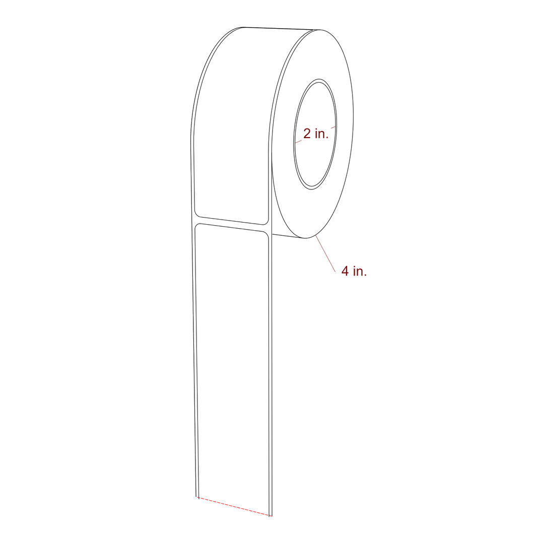 1.5 Inch x 4.5 Inch Rectangle Inkjet Label Roll - 2 Inch Core - 4 Inch Roll OD - 3D Perspective