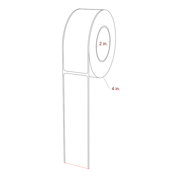 1.5 Inch x 4.5 Inch Rectangle Inkjet Label Roll - 2 Inch Core - 4 Inch Roll OD - 3D Perspective
