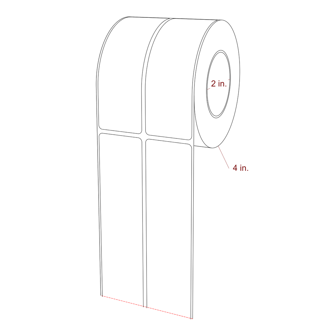 1.5 Inch x 4.5 Inch Rectangle Inkjet Label Roll - 2 Inch Core - 4 Inch Roll OD - 2Up - 3D Perspective