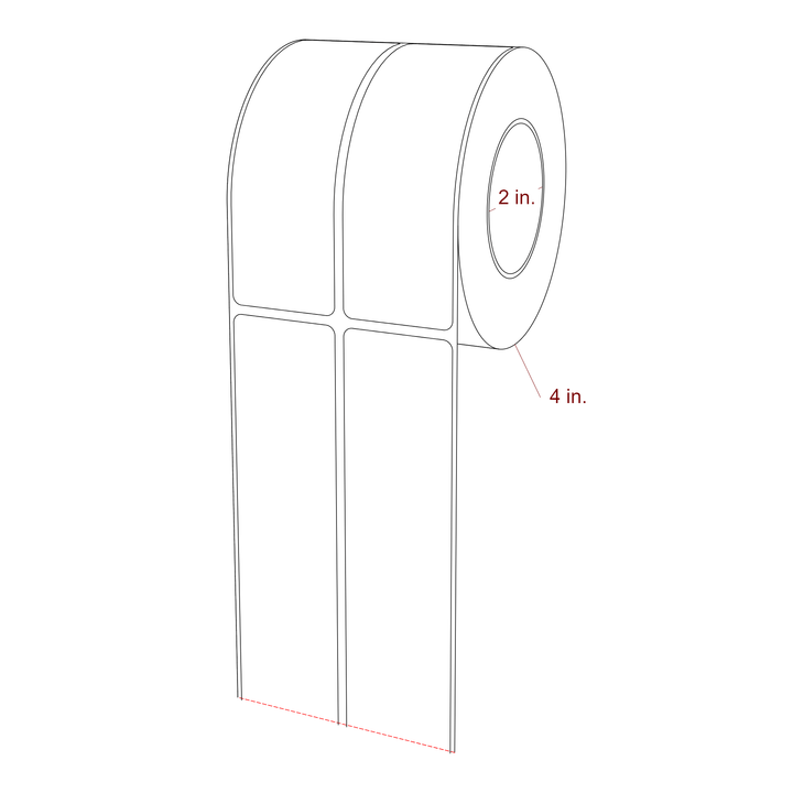 1.5 Inch x 4.5 Inch Rectangle Inkjet Label Roll - 2 Inch Core - 4 Inch Roll OD - 2Up - 3D Perspective