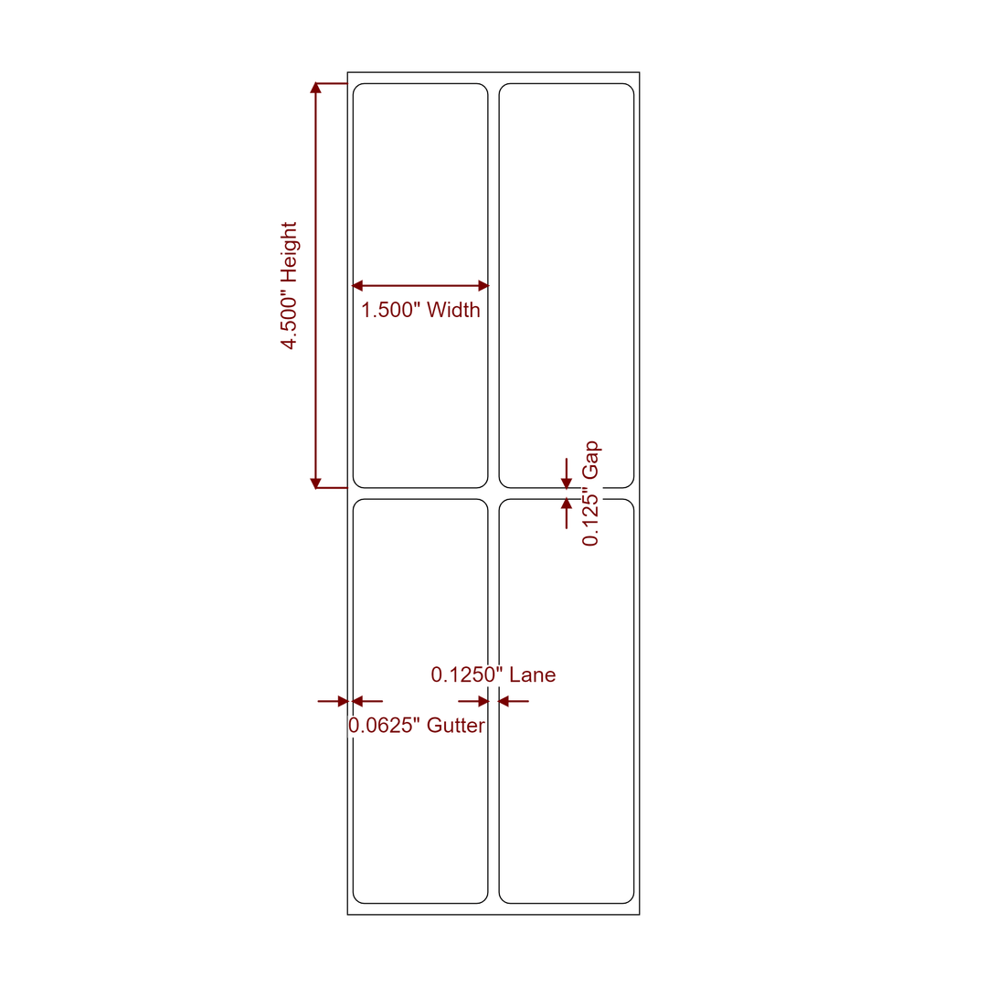 1.5 Inch x 4.5 Inch Rectangle Inkjet Label Roll - 2Up - 2D Drawing