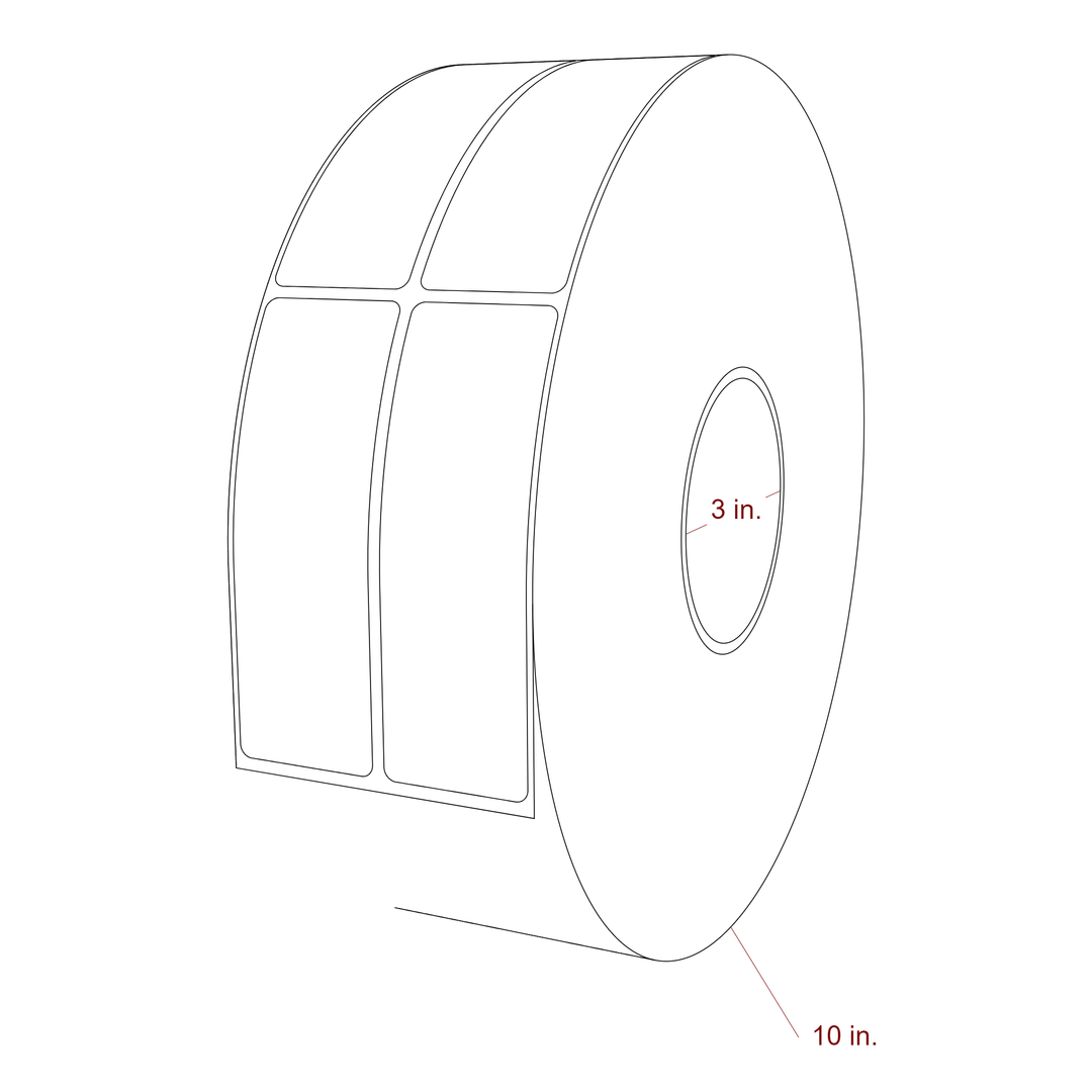 1.5 Inch x 4.5 Inch Rectangle Inkjet Label Roll - 3 Inch Core - 10 Inch Roll OD - 2Up - 3D Perspective