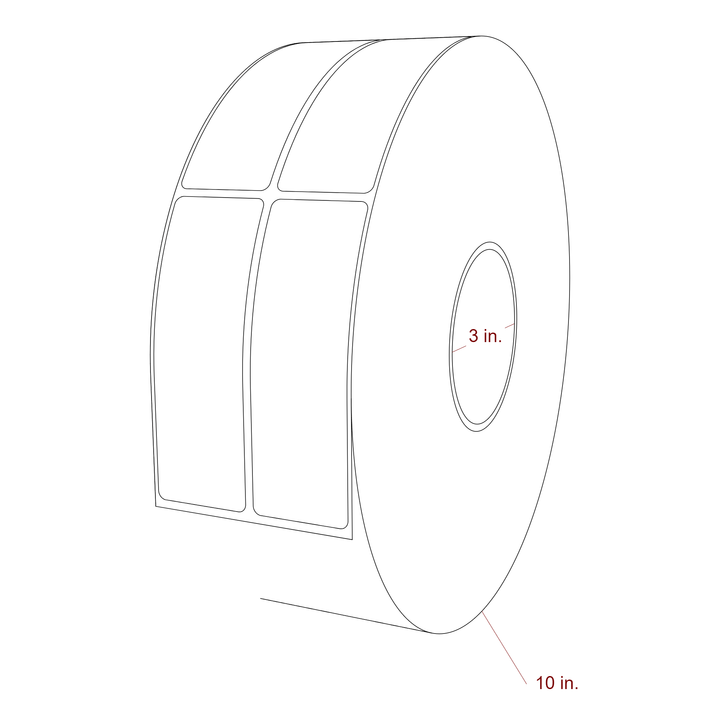 1.5 Inch x 4.5 Inch Rectangle Inkjet Label Roll - 3 Inch Core - 10 Inch Roll OD - 2Up - 3D Perspective