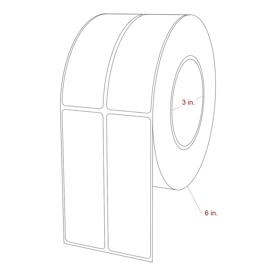 1.5 Inch x 4.5 Inch Rectangle Inkjet Label Roll - 3 Inch Core - 6 Inch Roll OD - 2Up - 3D Perspective