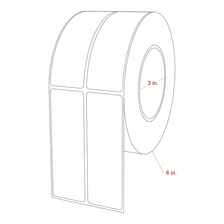 1.5 Inch x 4.5 Inch Rectangle Inkjet Label Roll - 3 Inch Core - 6 Inch Roll OD - 2Up - 3D Perspective