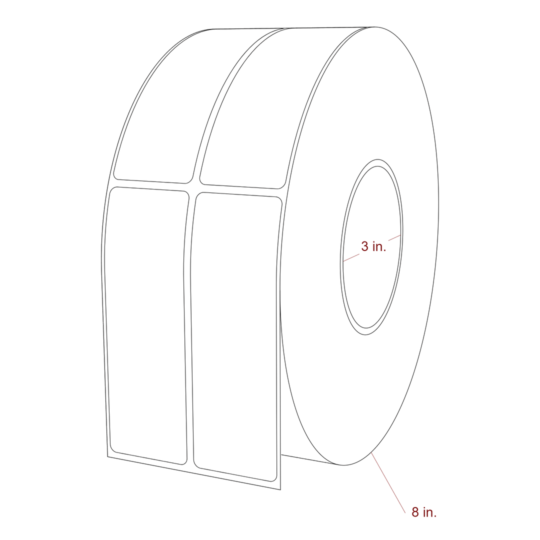 1.5 Inch x 4.5 Inch Rectangle Inkjet Label Roll - 3 Inch Core - 8 Inch Roll OD - 2Up - 3D Perspective