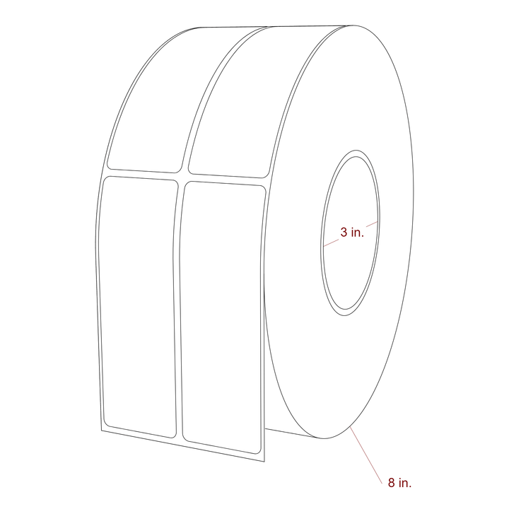 1.5 Inch x 4.5 Inch Rectangle Inkjet Label Roll - 3 Inch Core - 8 Inch Roll OD - 2Up - 3D Perspective