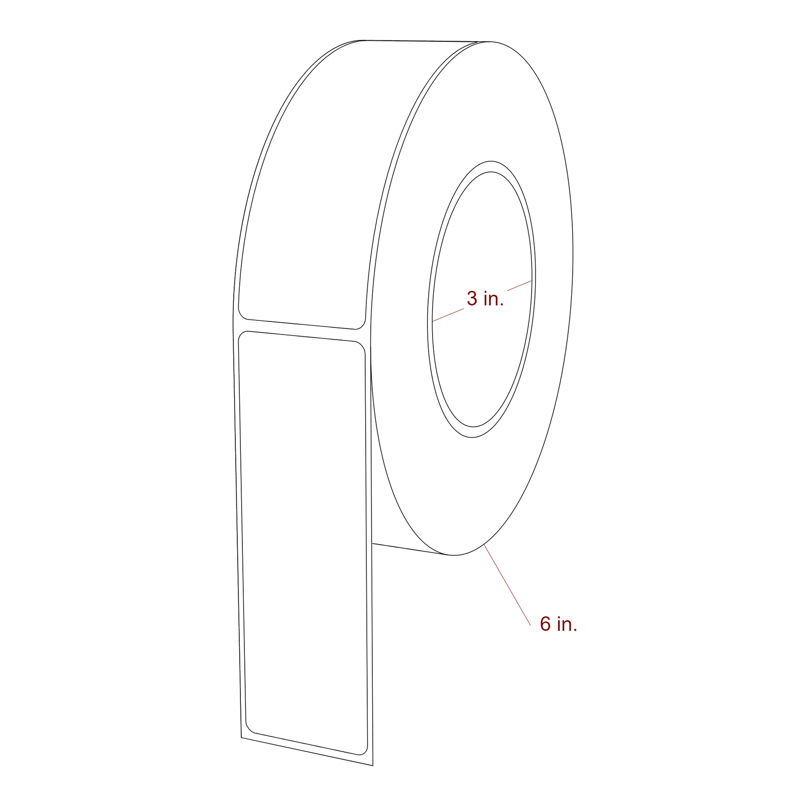 1.5 Inch x 4.5 Inch Rectangle Inkjet Label Roll - 3 Inch Core - 6 Inch Roll OD - 3D Perspective