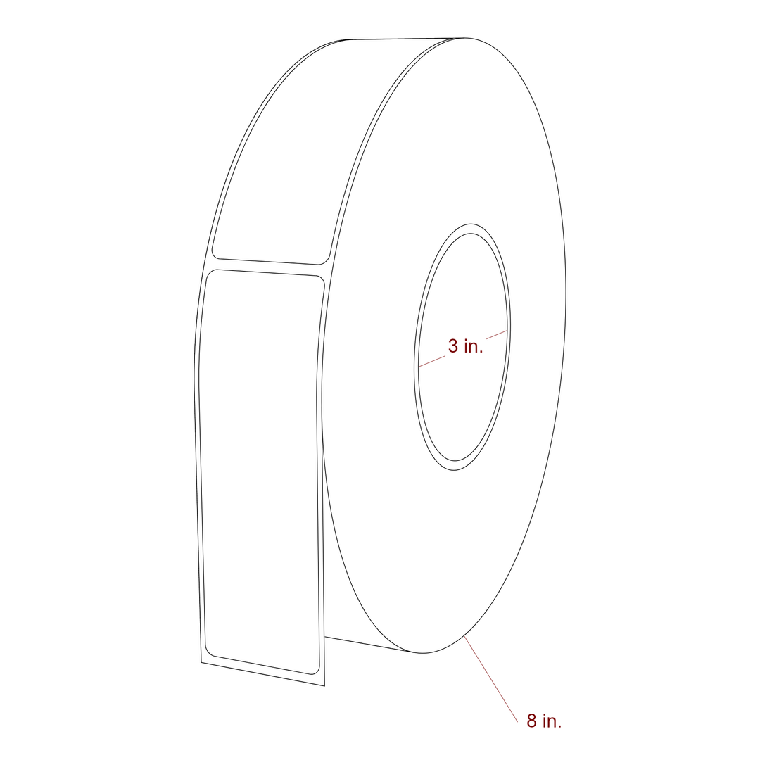 1.5 Inch x 4.5 Inch Rectangle Inkjet Label Roll - 3 Inch Core - 8 Inch Roll OD - 3D Perspective