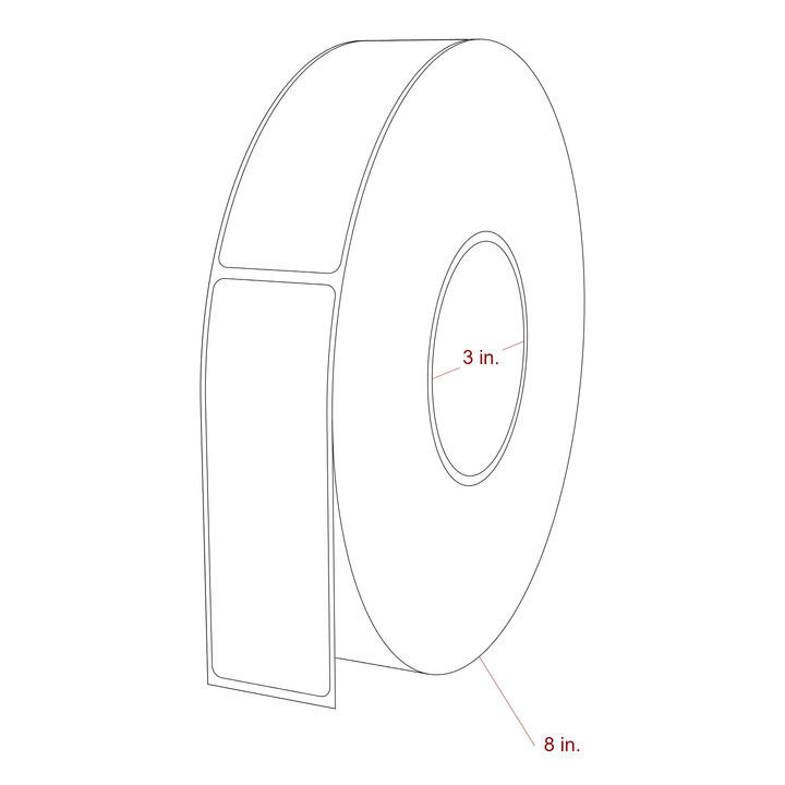 1.5 Inch x 4.5 Inch Rectangle Inkjet Label Roll - 3 Inch Core - 8 Inch Roll OD - 3D Perspective