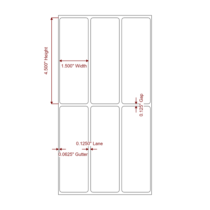 1.5 Inch x 4.5 Inch Rectangle Inkjet Label Roll - 3Up - 2D Drawing