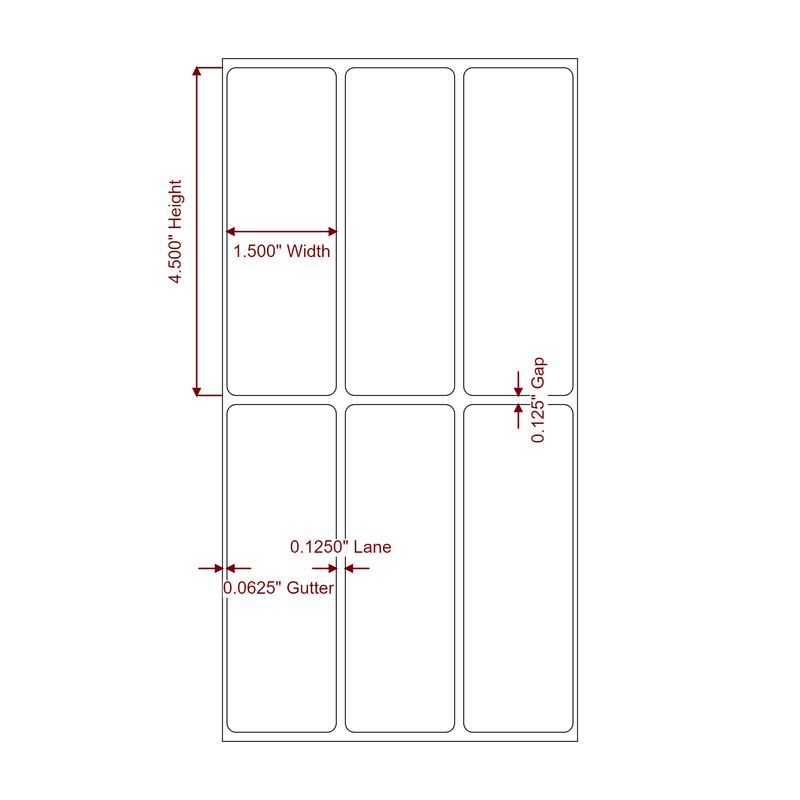 1.5" x 4.5" Inkjet Label Rolls | 3-Up | Fits Epson ColorWorks & Primera - Label Diagram