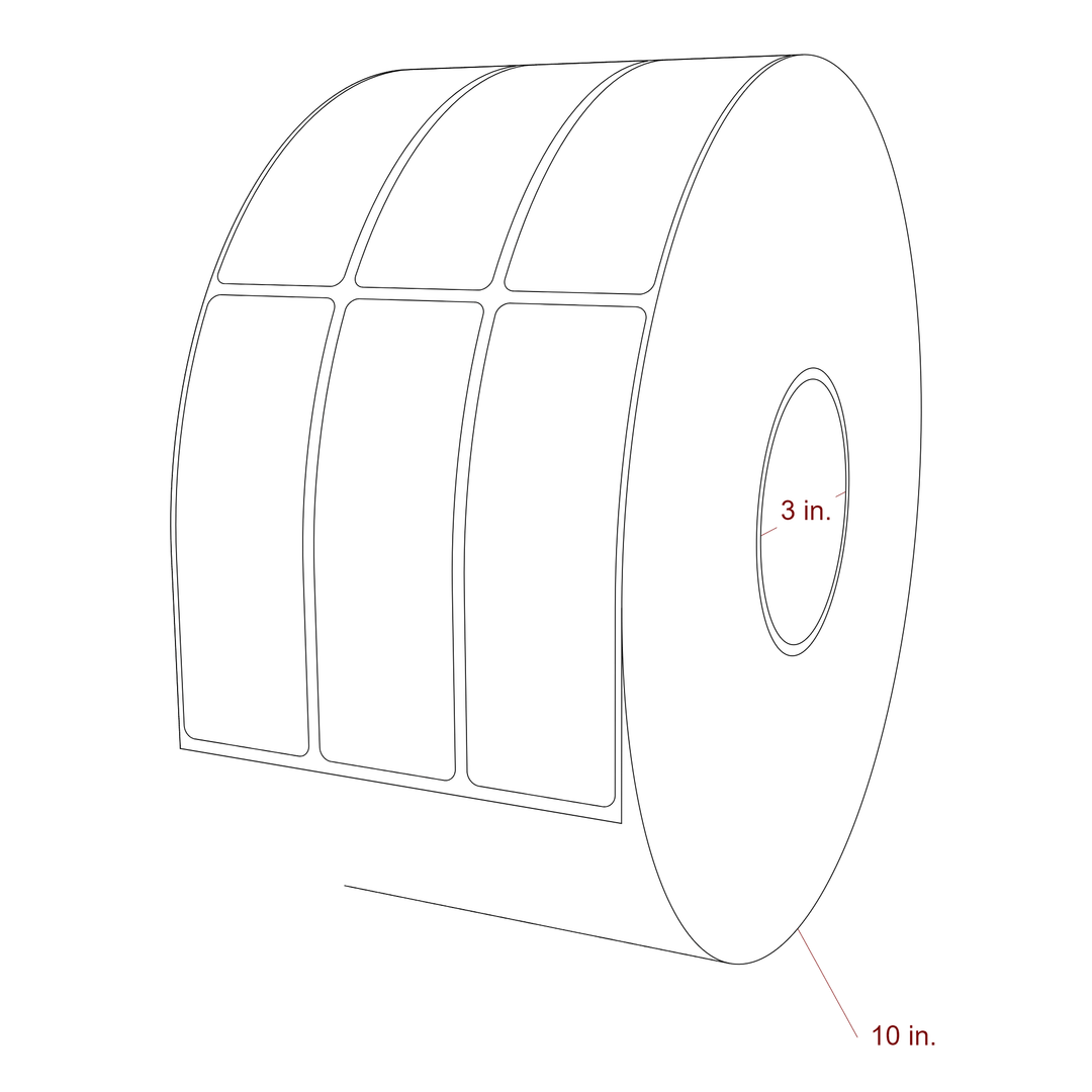 1.5 Inch x 4.5 Inch Rectangle Inkjet Label Roll - 3 Inch Core - 10 Inch Roll OD - 3Up - 3D Perspective