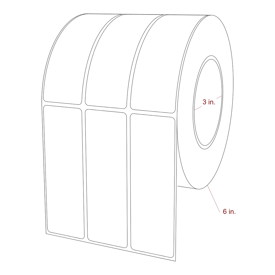 1.5 Inch x 4.5 Inch Rectangle Inkjet Label Roll - 3 Inch Core - 6 Inch Roll OD - 3Up - 3D Perspective