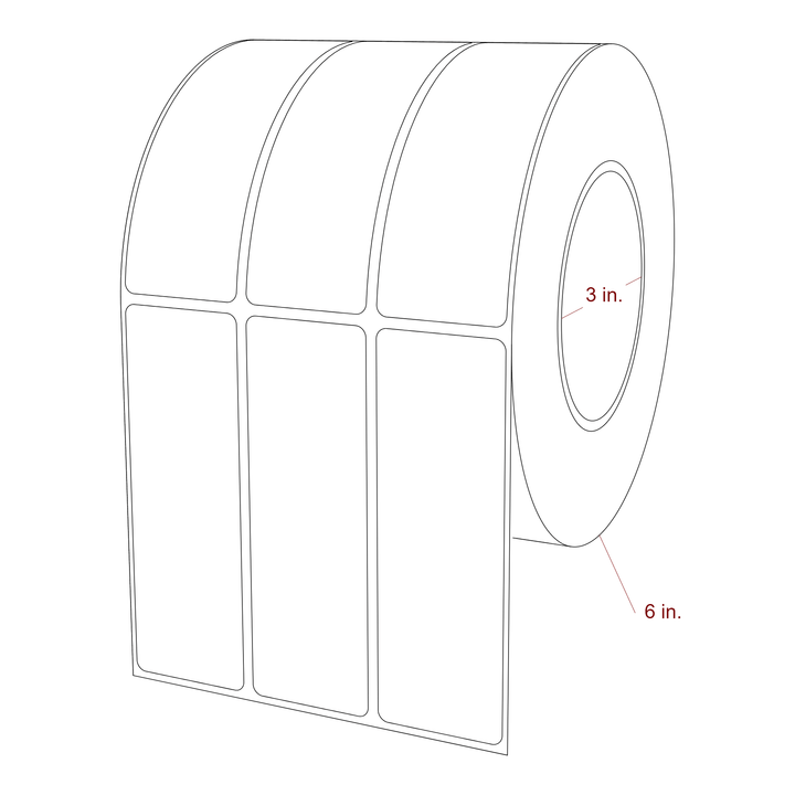 1.5 Inch x 4.5 Inch Rectangle Inkjet Label Roll - 3 Inch Core - 6 Inch Roll OD - 3Up - 3D Perspective