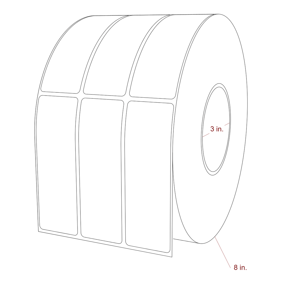 1.5 Inch x 4.5 Inch Rectangle Inkjet Label Roll - 3 Inch Core - 8 Inch Roll OD - 3Up - 3D Perspective