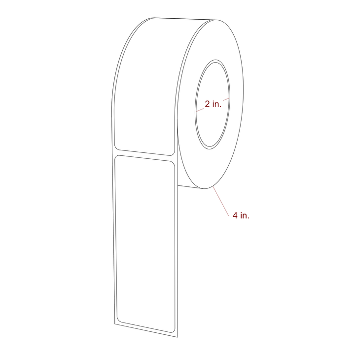 1.5 Inch x 4 Inch Rectangle Inkjet Label Roll - 2 Inch Core - 4 Inch Roll OD - 3D Perspective